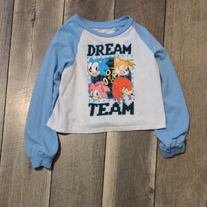 Blue and White Long Sleeve Tees with Graphic Design